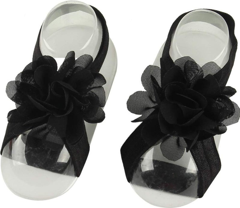 Toptim Baby Girl's Barefoot Sandals Flower for Newborn Toddlers (0-3T) (Chiffon Flowers of 15) - Image 2